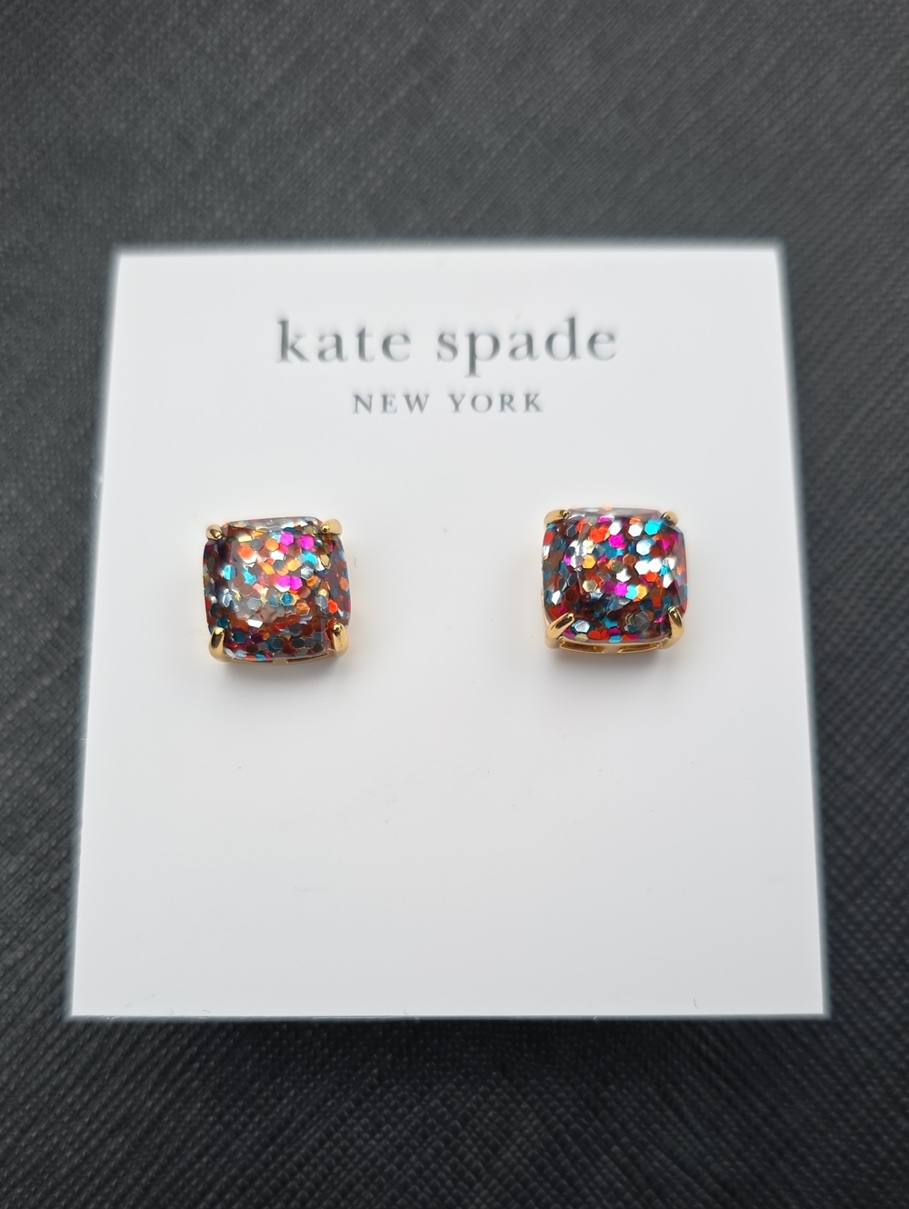 kate spade Gold-Tone Multicolor Glitter Square Stud Earrings